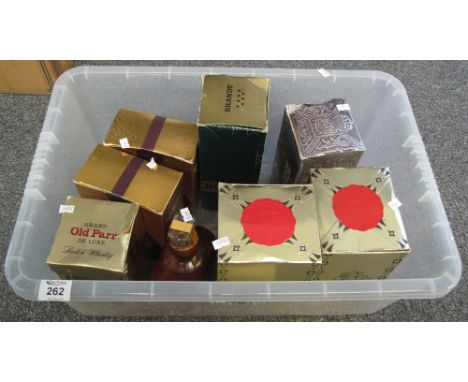 Box of assorted spirits to include; Red Hackle reserve blended scotch whisky x 3 (2 in boxes), Grand Old Parr scotch whisky d