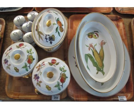 Two trays of Royal Worcester Evesham oven to tableware items to include; casserole dishes, meat dishes, lidded tureens etc. (