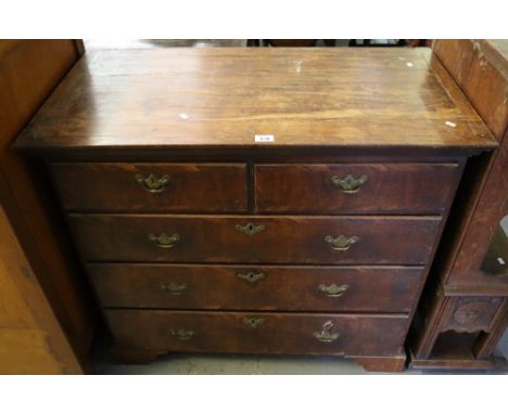 19th Century stained pine straight front chest of two short and three long drawers on bracket feet with cross-banded walnut d