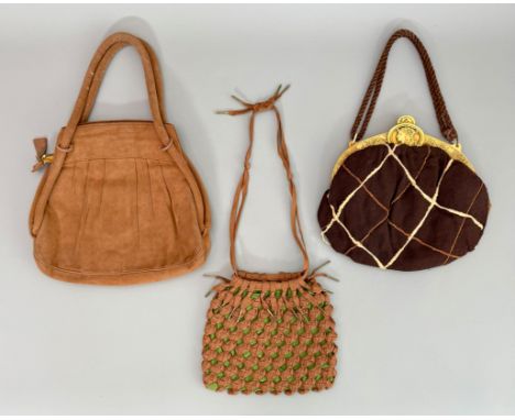 A mid-century evening bag with early plastic mounts - the ivorine celluloid mounts with Egyptian style decoration, the bag in