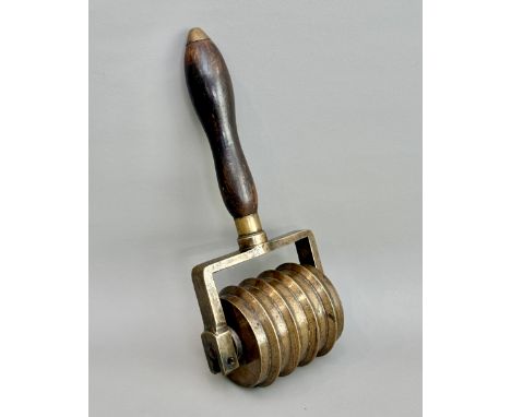 A large 19th century bronze and turned wooden rolling tool - possibly for lead / copper metal work, the heavy, drum form roll