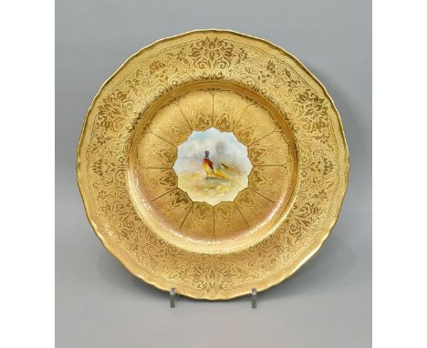 A Royal Worcester plate painted by Leighton Maybury, 1955 and with 'Austin of England' inscription - with a pheasant in a lan
