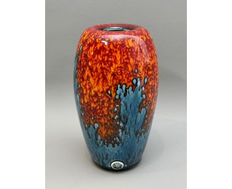 A Poole Pottery Studio 'Sunburst' pattern vase - ovoid form with inturned rim, potter's monogram 'GE' just above base, black 