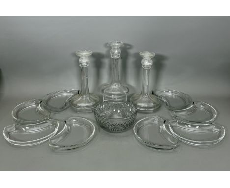 A set of three 1920s-30s blown glass candlesticks - with urn nozzles on flared, blown moulded fluted stems and bases, with sm