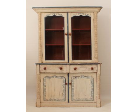 A Gustavian-style blue and off-white painted dresser - late 19th / early 20th century, later painted, the flared cavetto corn