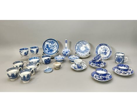 A small collection of 19th and early 20th century blue and white tea ware - including an 18th century earthenware pedestal sa