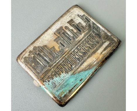 A mid-century Egyptian silver cigarette case - .840 silver (stamped 84% to interior), decorated with scenes depicting Egyptia