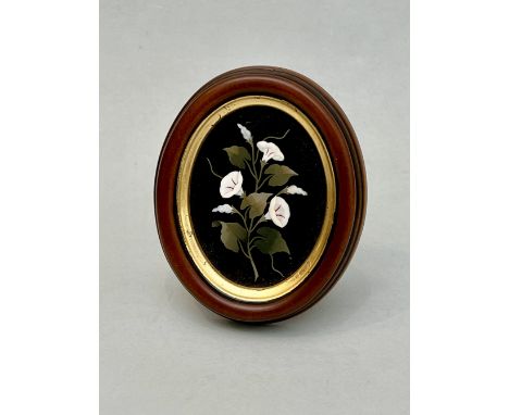 A small, good quality Italian pietra dura floral plaque - oval, late-19th / early 20th century, depicting hedge bindweed (Con