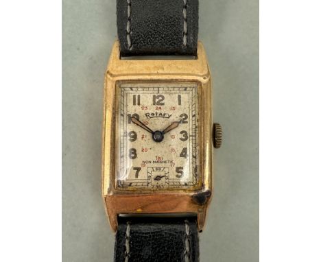 A mid-century 9ct gold cased Art Deco style manual wrist watch - hallmarked London 1943, signed 15 jewel Cal. 9/300 movement 