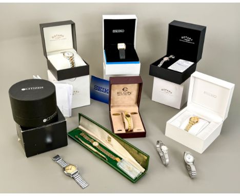 Nine various vintage and modern watches - including Rotary (x2); Seiko (x2); Elgin; Limit; etc., five boxed; together with an
