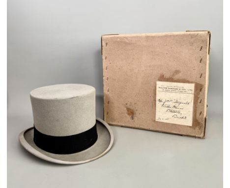 A vintage gentleman's grey top hat - by Walter Barnard &amp; Son Ltd of Jermyn St., London, with black felt band and ivory si