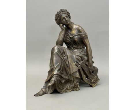 'Muse of Music': a classical bronze after Alfred Louis Habert (French, 1824-1893) - probably 19th century, dark to mid-brown 