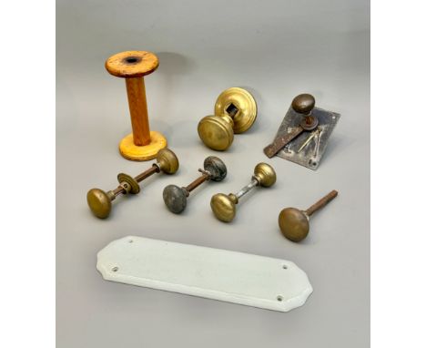 Architectural: a small collection of door handles - including a large 19th century style brass central door handle, the backp