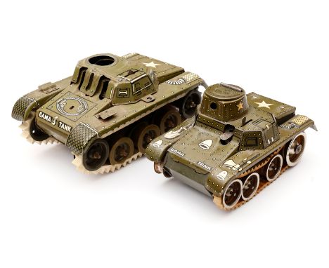 2 Gama Tanks, 1 Uhrwerk intakt, NV, LS, L 13,5 und 16, zum Herrichten