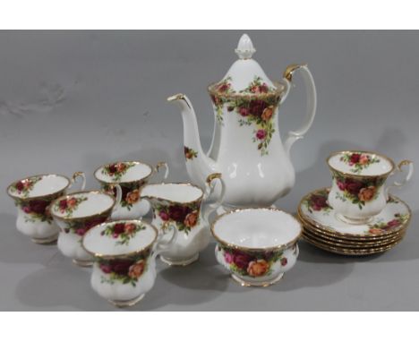 A Royal Albert Old Country Roses part service, comprising coffee pot, 24cm high, cups, saucers, milk jug and sugar bowl, sett