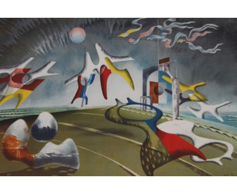 After John Tunnard. Holiday, lithograph, School Prints Series, Baynard press, 50cm x 73cm.