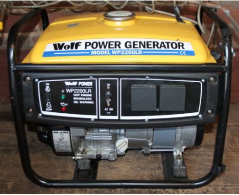 A Wolf Power generator, model WP2200LR, on a black framework base, 52cm wide.