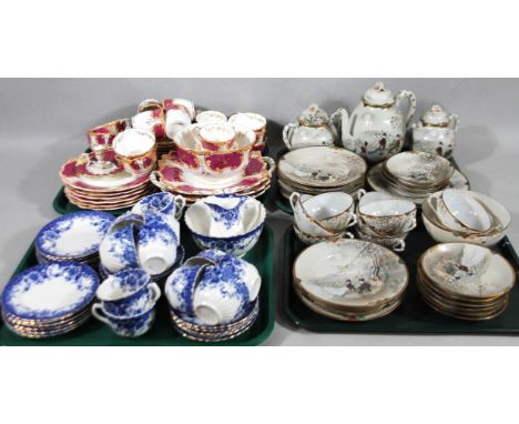 A Japanese eggshell satsuma style service, to include teapot, 17cm high, cups, saucers, etc, and two other 19thC pottery serv