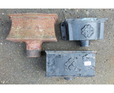 Three various metal hopper style vessels, of shaped outline to include rectangular example, painted black, 30cm wide, each wi