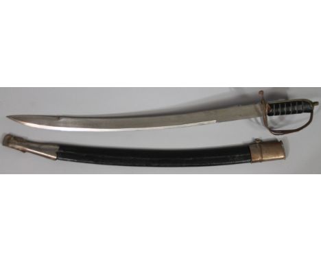 A 20thC Indian sabre dress sword, with metal and pressed black scabbard, titled blade, shaped pierced guard, shaped hand grip