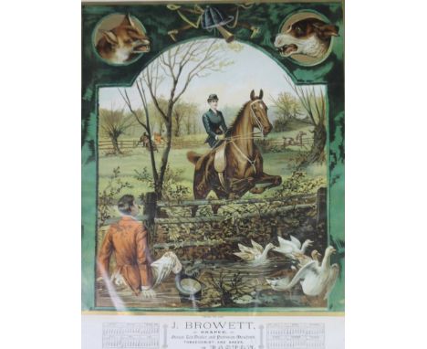 An 1897 J Browett Draper. Calendar print, Taking The Lead, 54cm x 43cm, mounted, glazed and in bamboo style gilt wood frame.