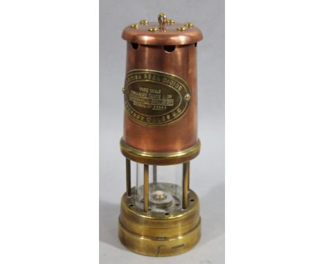 A mid 20thC British Coal Mining Company Wales, Vale Colliery copper and brass miner's lamp, of cylindrical tapering outline w