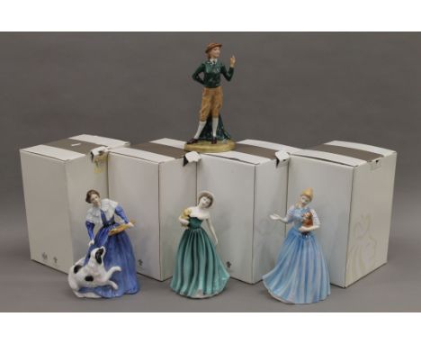 Four boxed Royal Doulton Classic figurines, Jane Eyre, Eleanor, Linda and Womens Land Army.