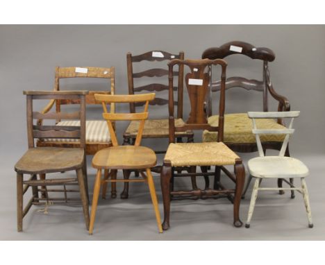 A quantity of various Victorian and later chairs, including Ercol.