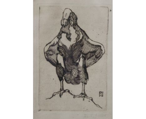 PAUL JOUVE (1878-1973) French, Vulture, etching, signed in pencil to margin, framed and glazed. 23 x 36 cm overall.
