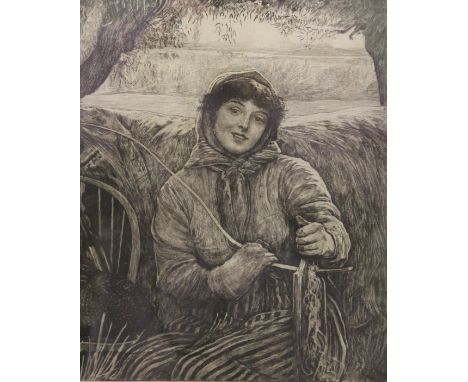 ROBERT MACKRETH, Girl Chair Maker, etching, signed in pencil to margin, framed and glazed. 23 x 28 cm.