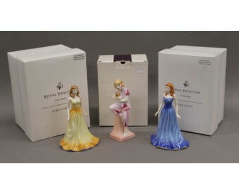 Three boxed Royal Doulton figurines, September-Sapphire, Lido Lady and October-Opal.