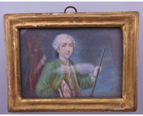 A 19th century French miniature portrait on ivory, framed and glazed. 8.5 x 6.5 cm overall.