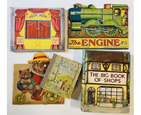 The Big Book of Shops, edited by Mrs Herbert Strang, with 2 panoramic fold-out scenes of a street of shops before title page 