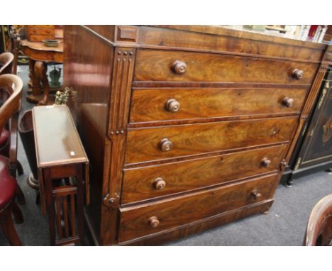 the moulded top above five long drawers on bracket feet, 131cm wide