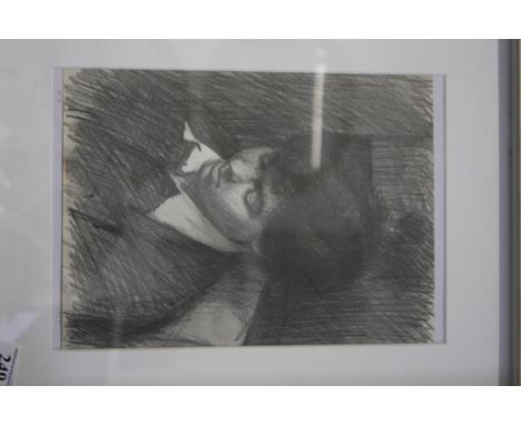 head and shoulder portrait, pencil sktogether with other waresh on paper, 19.5 x 27.5 cm
