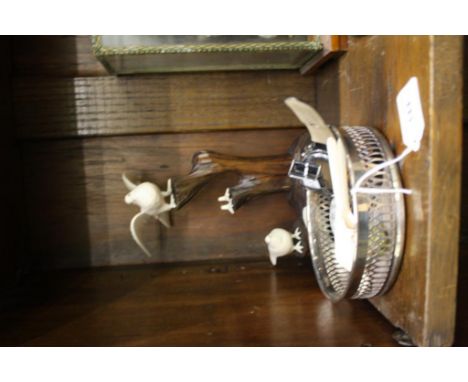 gents wrist watch, carved bone bird figure, compass, plated coaster