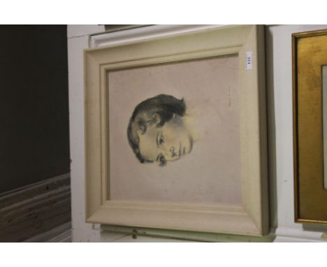portrait of a girl, mixed media on paper, framed