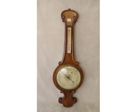 A 19th century rosewood banjo barometer with thermometer over an engraved dial