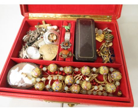 Venetian beads, costume jewellery, silver items, cameos and enamel cuff links