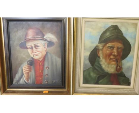 Frenzel (German School) - portrait of a man smoking a pipe, oil on canvas, signed lower right corner, mounted in a gilt frame