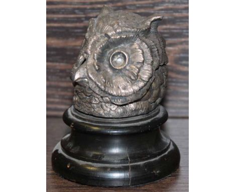 PEWTER INKWELL
in the form of an owl's head