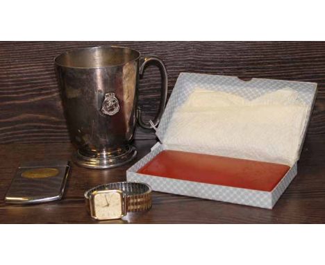 GENTLEMAN'S ROTARY WRIST WATCH
along with a tankard and two 20th century card cases(4)
