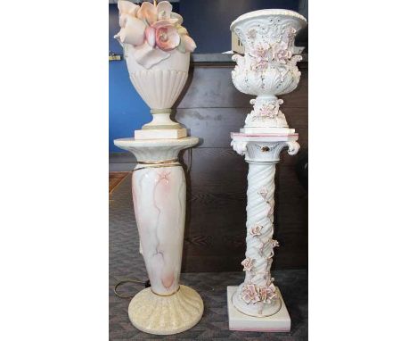 CERAMIC JARDINERE ON STAND
together with a table lamp on stand