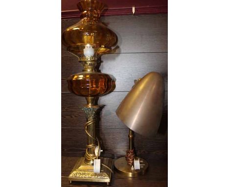BRASS CONVERTED OIL LAMP AND A 1960'S LAMP