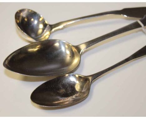 SCOTTISH GEORGE III SILVER TABLE SPOON
maker Francis Howden, Edinburgh 1811, engraved with initals MA, 23cm long; together wi