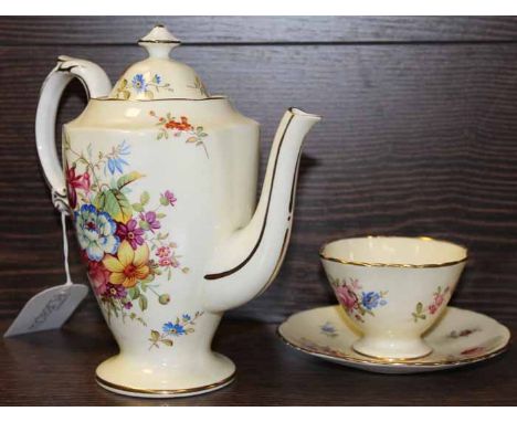 HAMMERSLEY PART COFFEE SET 
of floral and gilt decoration, comprising coffee pot, sugar and cream, five cups and six saucers 