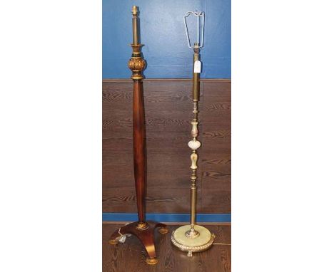 TWO STANDARD LAMPS
one with an onyx base; the other mahogany, each with shade, the onyx based lamp, 144.5cm high