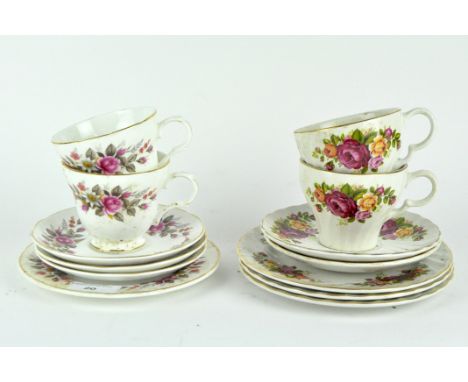 Two part tea services in the 'Cottage Rose' pattern, the cups, saucers and plates are by Woods &amp; Sons and Staffordshire