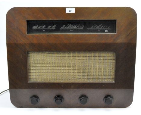 A vintage Murphy valve radio, contained within a brown veneer case, length 57cm