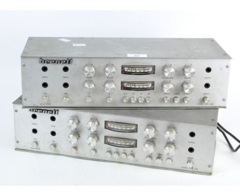 Two vintage 'Brenell' S.S. tape link amplifiers, 40cm wide